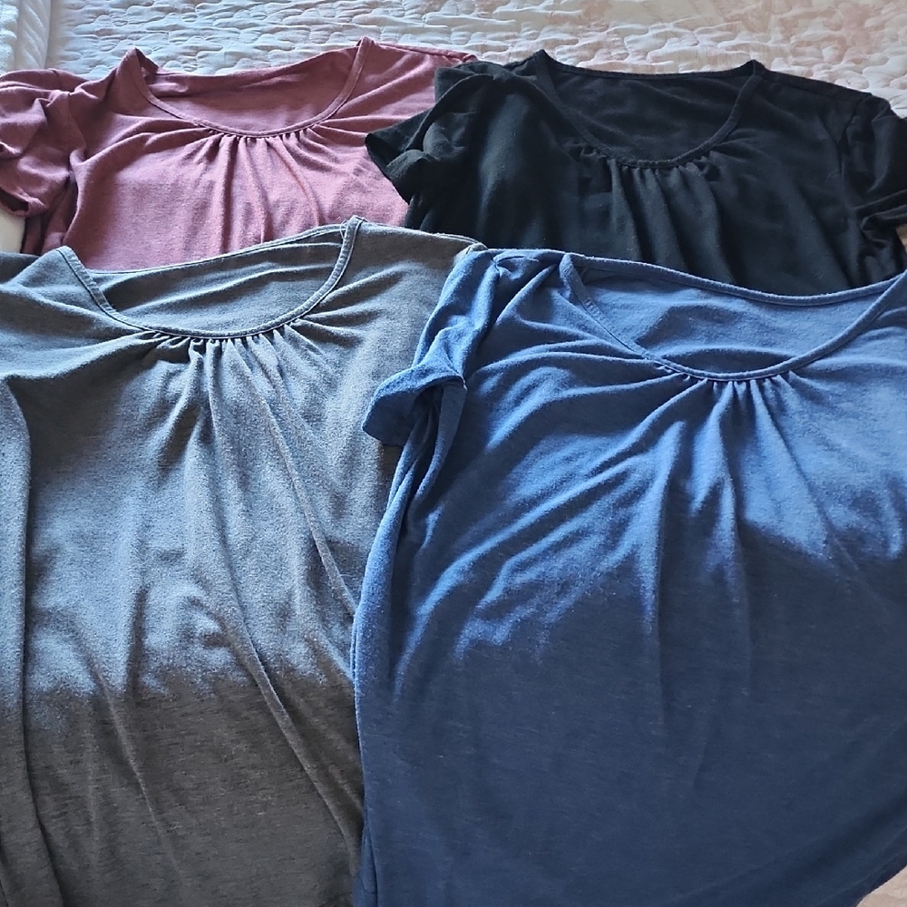 Women's Short Sleeve Tops - Burgundy, Black, Gray, Blue